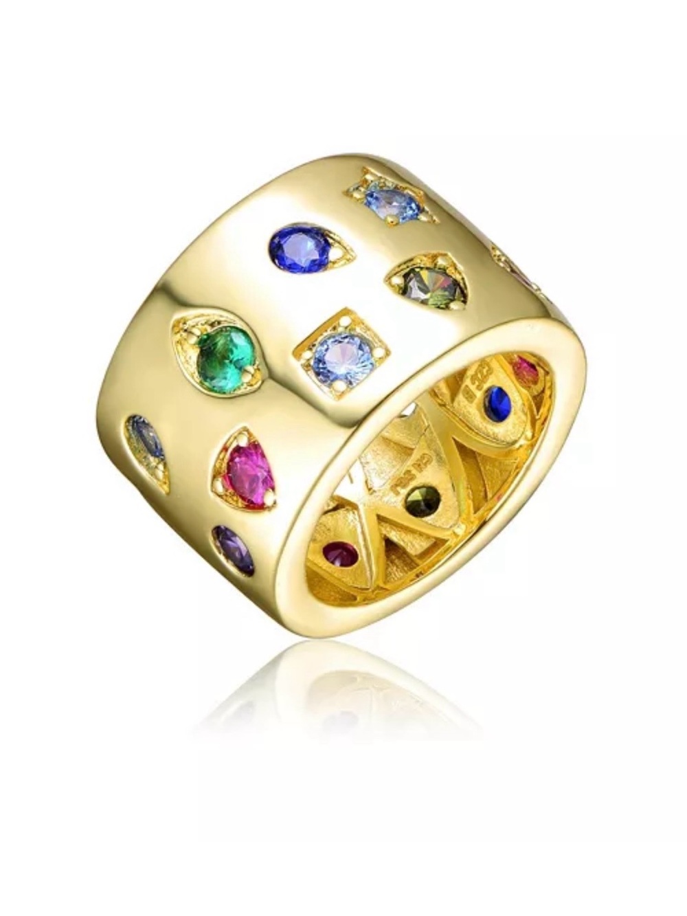 Gold Multi-Gemstone Wide Band Ring size 8